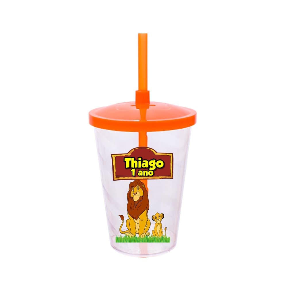 30 Copos Twister Shake Personalizado 400ml C/Tampa e Canudo Lembrancinha Rei Leão