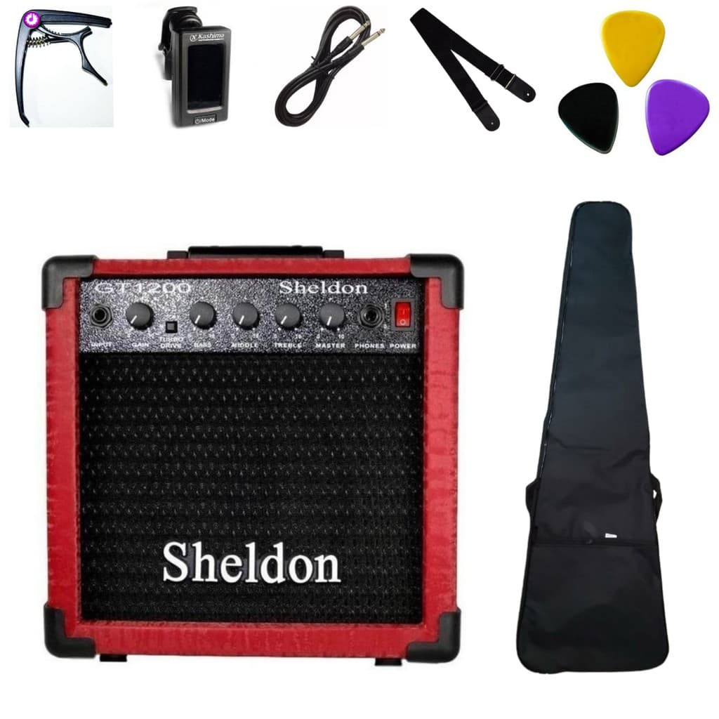 Kit completo p/ guitarra Amplificador  GT1200 Sheldon + acessórios