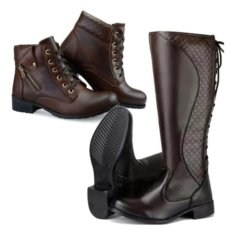 Kit 2 Pares Bota Coturno Feminina Cano Alto  Montaria e  Cano Baixo Preço Baixo Promoção Imperdível