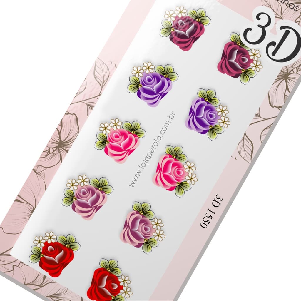 Adesivo de Unha 3D Rosas Mistas de carga dupla (vinho,lilás,pink,Roxo,vermelho) 3D 1550