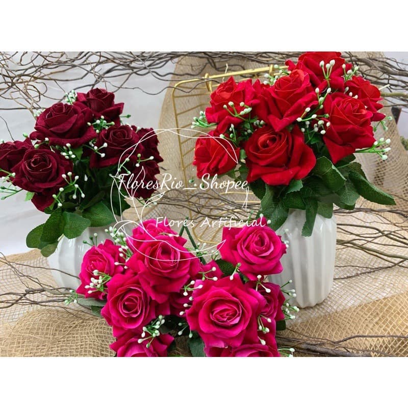 buquê de veludo rosa flor artificial P/ Decoração Casamento, Arranjos, Decorar Festas e casa