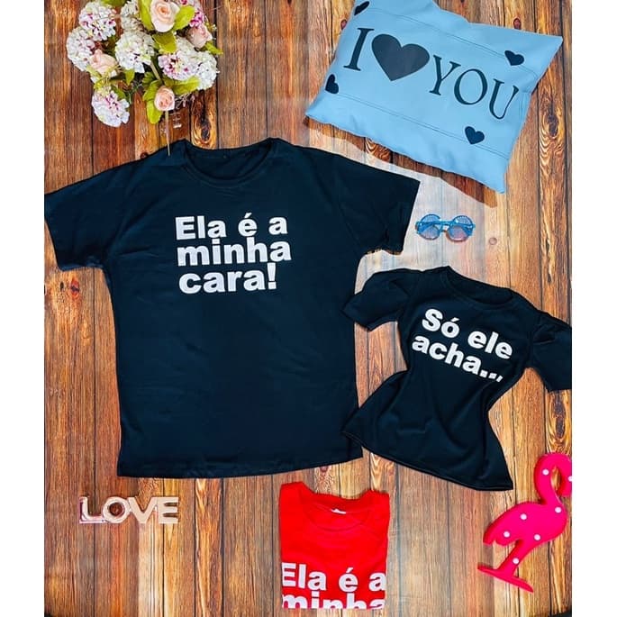 kit camiseta masculina e feminina T-shirt tal pai e tal filho ou filha com frases divertidas para o dia dos pai n fio 30