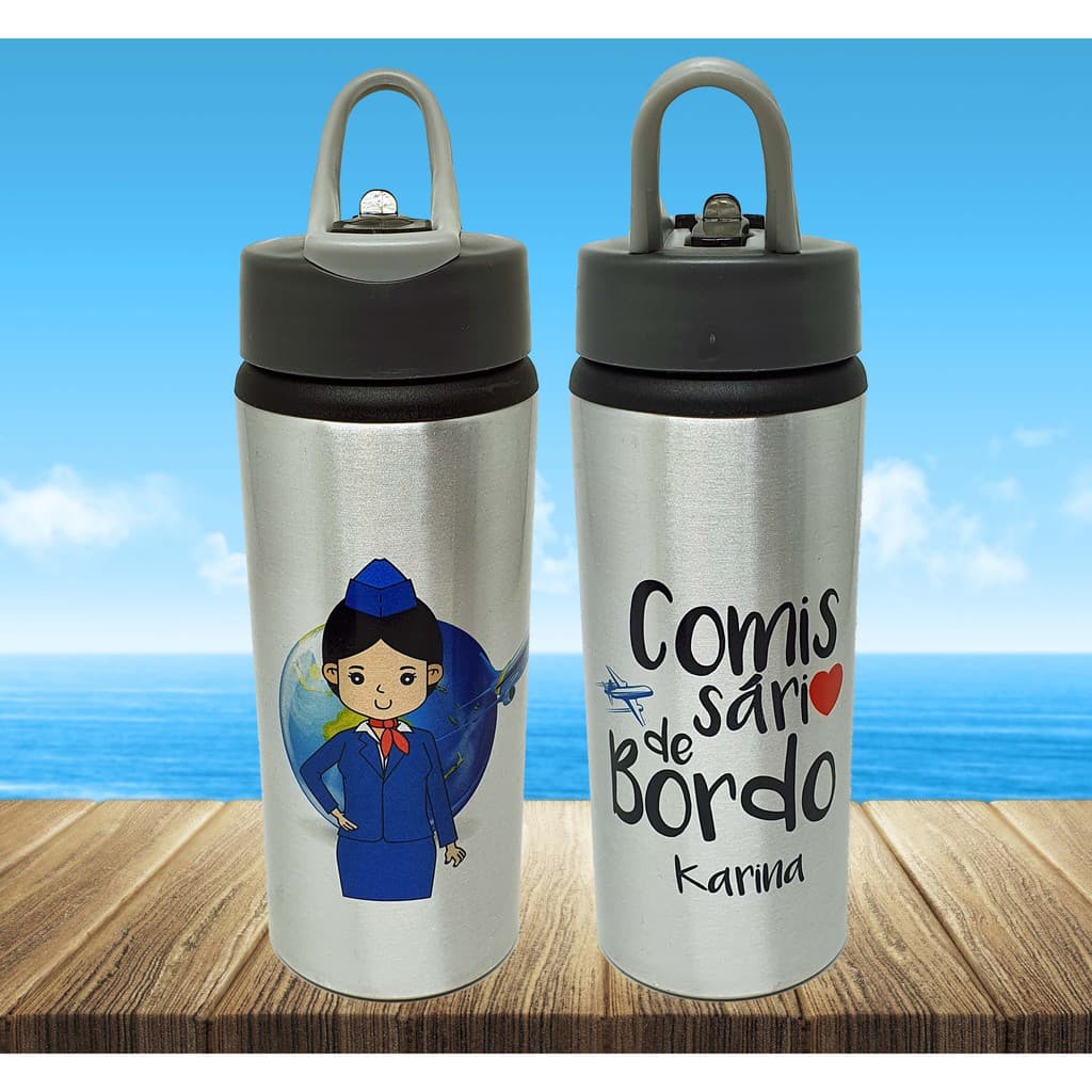 Squeeze Alumínio Personalizado Aeromoça Comissária de Bordo