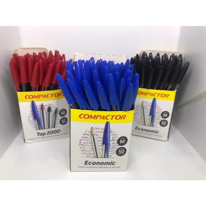CANETA AZUL, VERMELHA E PRETA COMPACTOR A PRONTA ENTREGA