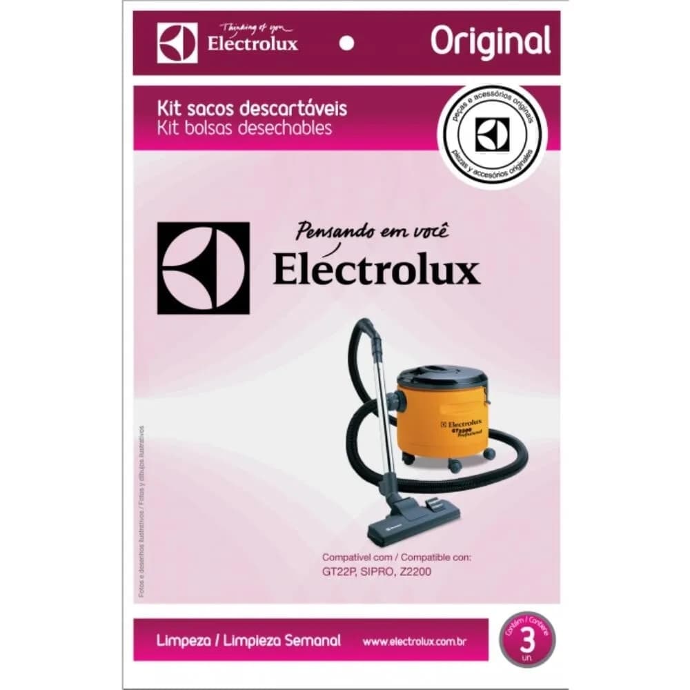 Saco Descartável Kit C/3 Para Aspirador Electrolux Gt22p