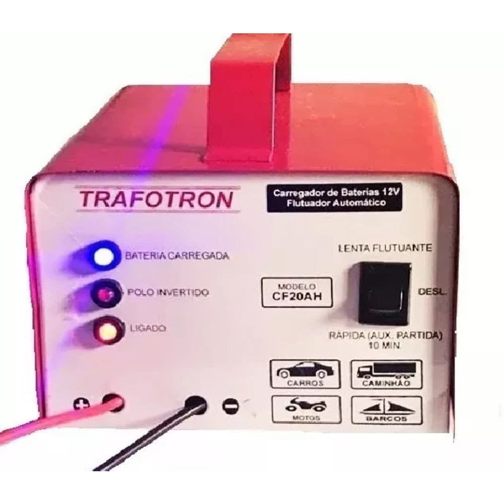 Carregador de Bateria Automotiva CF20 12 Volts 10 Amperes/Hr, Bivolt, Flutuante Inteligente Carro, Moto, Barco, Jetski e Estacionaria