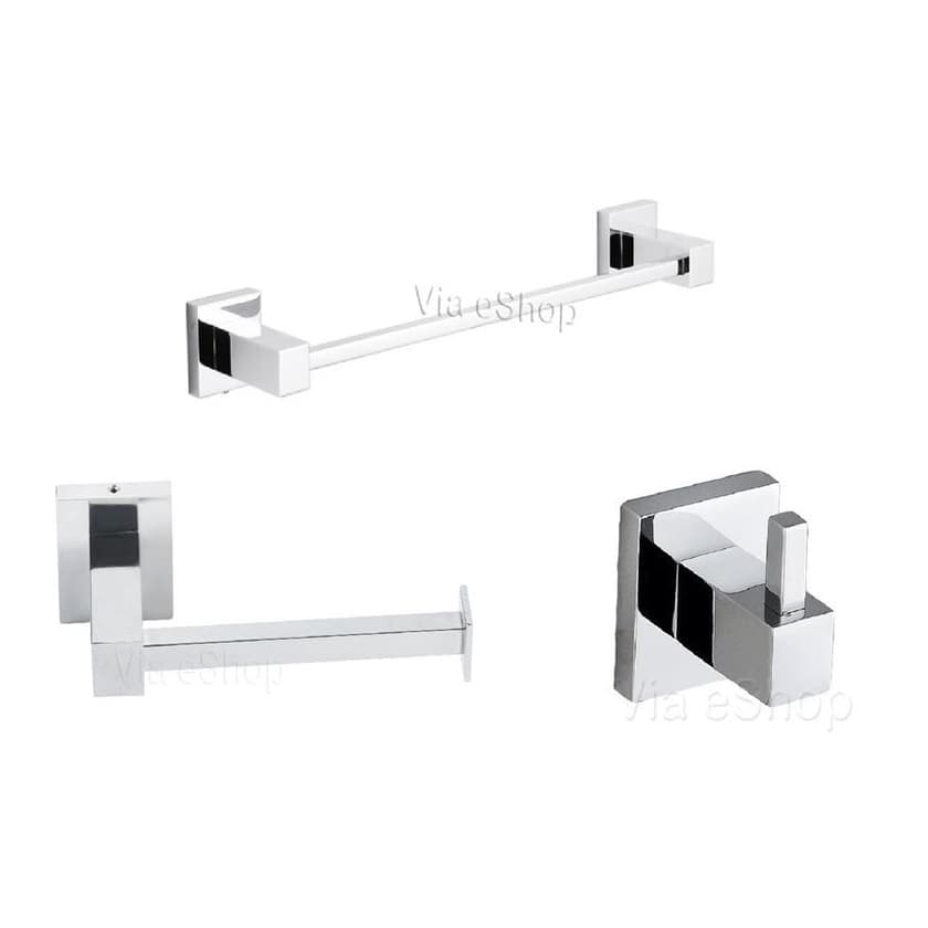 Kit acessório Banheiro Completo 3 peças -Toalheiro Barra 30cm + Cabide + Porta Papel Reto - Metal Inox Cromado porta toalhas Cabideiro Papeleira Parede Premium Hotel Luxo Pousada MInimalista