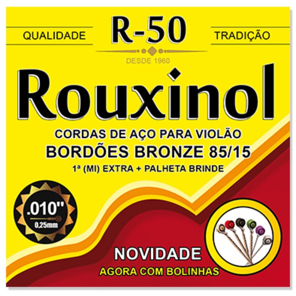 Encordoamento Rouxinol R50 Bronze P/ Violão Aço (Com Bolinha)
