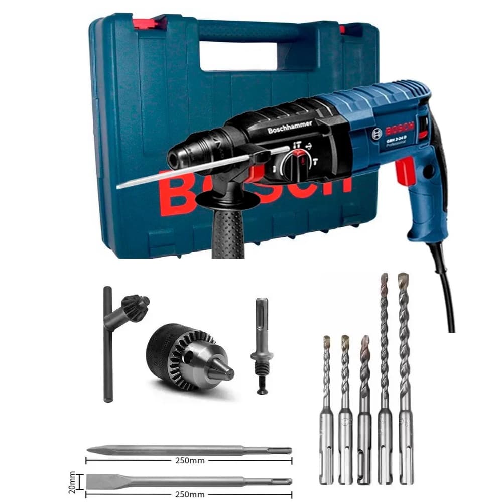 Martelete Perfurador Rompedor 820W 2,8KG GBH 2-24 D Bosch + 9 Acessórios