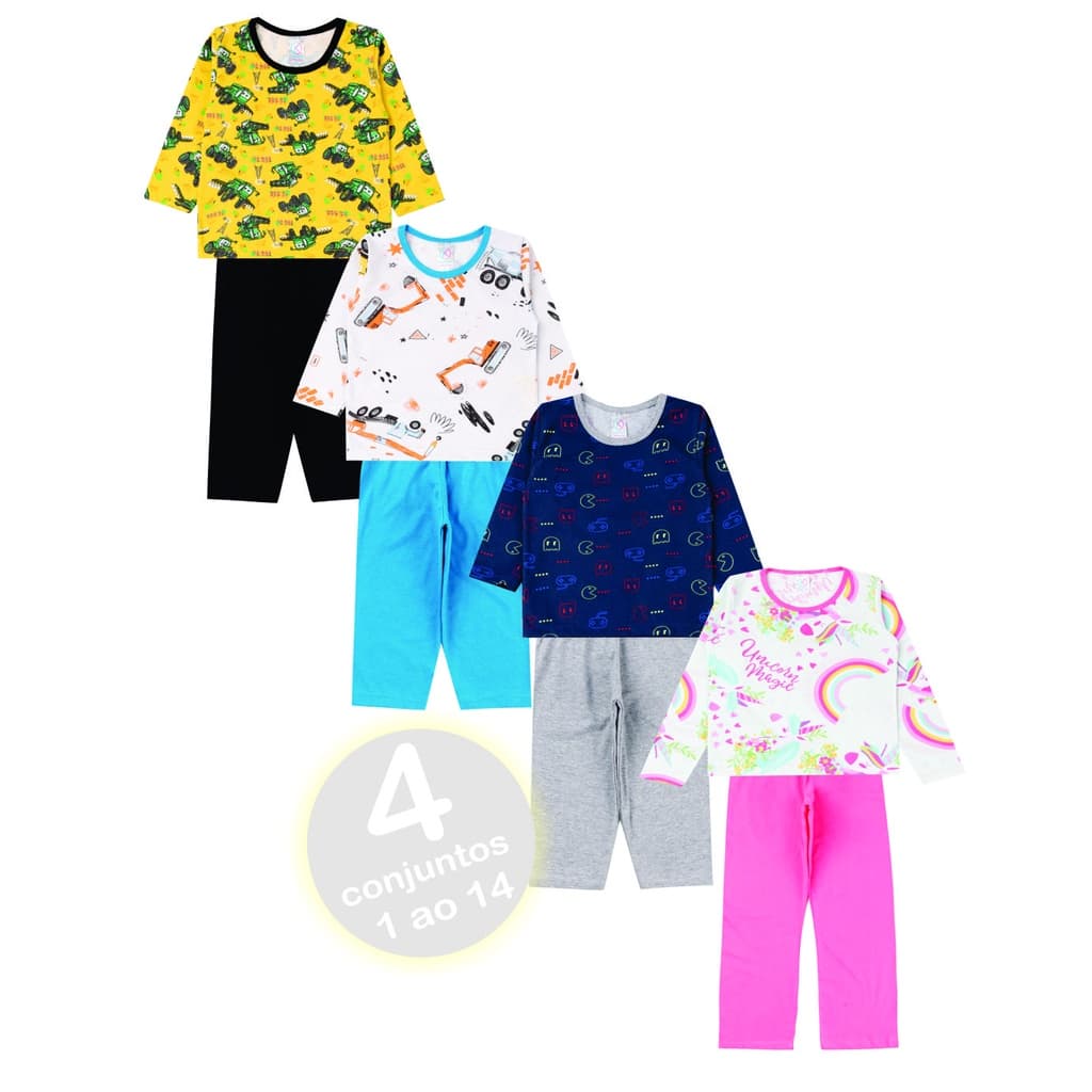 kit 4 Pijama Infantil menina ou menino Juvenil longo de frio Atacado INVERNO 1 ao 14