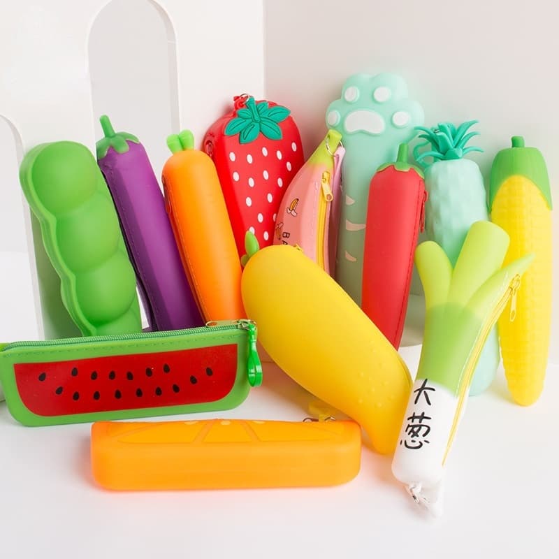 1 Unid . Lápis De Silicone Vegetal Estojo De Escola Escritório Pata De Gato Banana Pimenta Milho Abacaxi Beringela