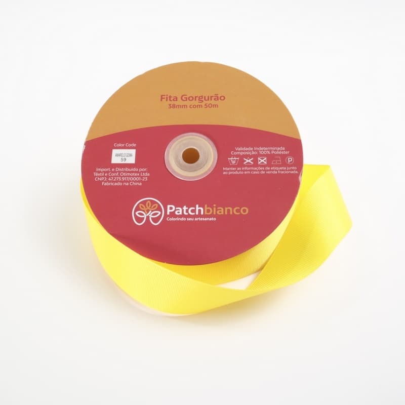 Fita de Gorgurão Amarelo Gema - 38mm - Rolo Com 50 Metros