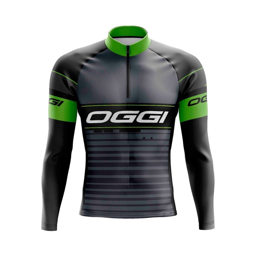 Camisa Ciclismo Mtb Oggi Cinza/Verde Manga Longa com Proteção UV/UVB/UVA 50/ADULTO E INFANTIL