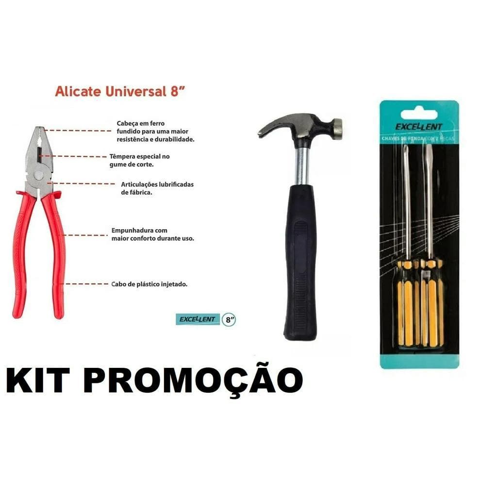 ALICATE UNIVERSAL MARTELO UNHA EMBORRACHADO CHAVE FENDA CHAVE PHILIPS