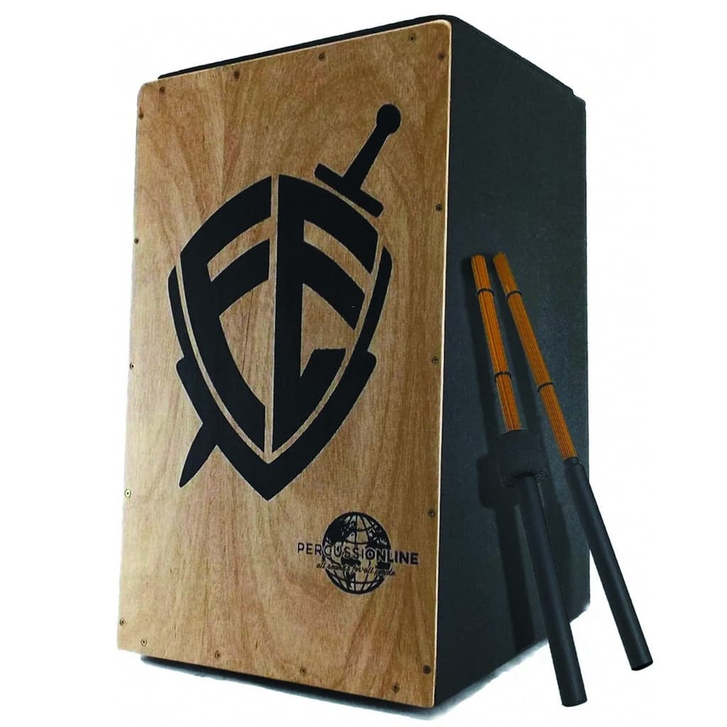 Cajon Elétrico Percussionline Fé Escudo + Vassourinhas