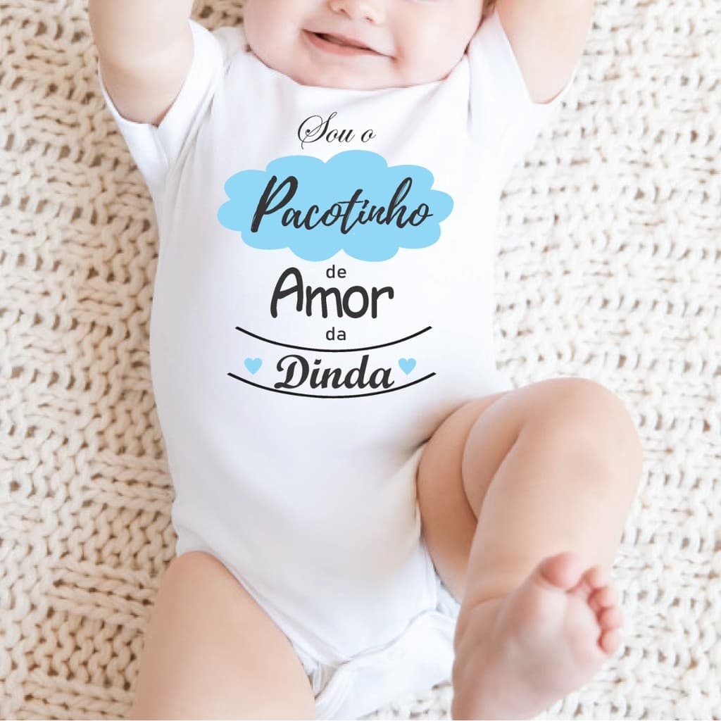 Body De Bebe Roupa de Menino Personalizado Pacotinho De Amor Da Dinda