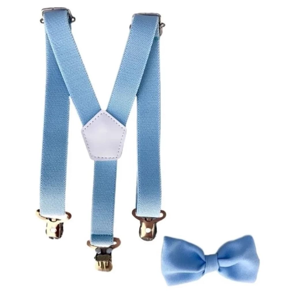 Kit Suspensórios Gravata Borboleta Azul Serenity Adulto