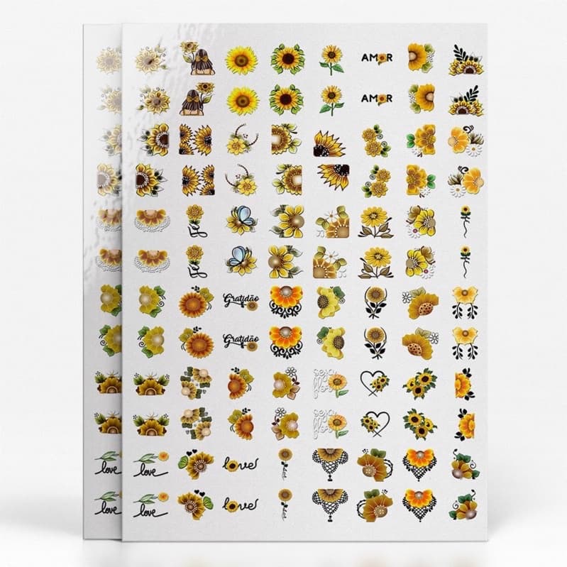 Cartelão De Adesivos 3d  Para Unhas Com 96 Películas Modelo Girassóis