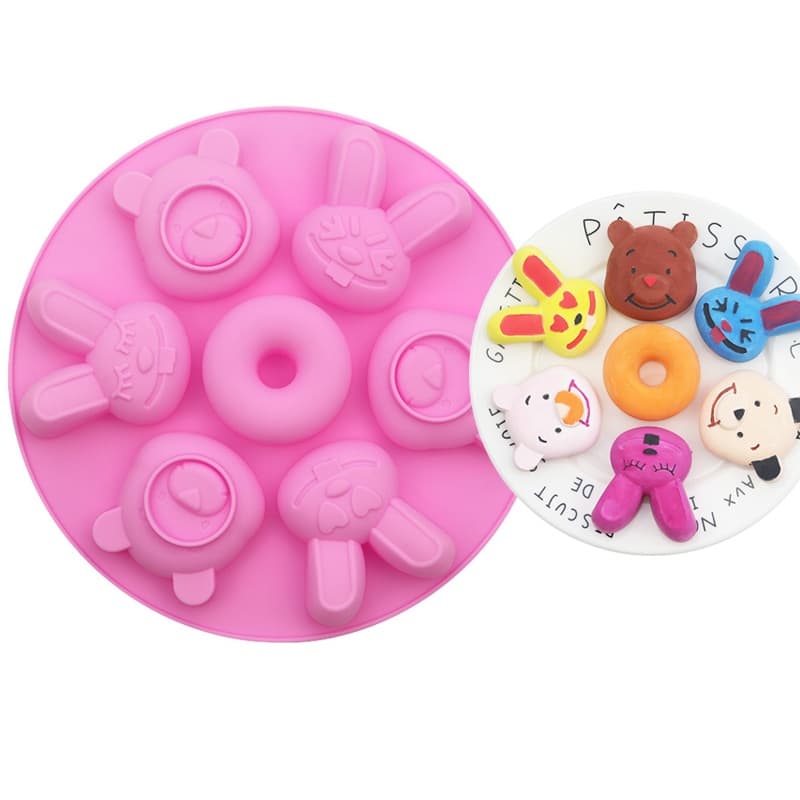 Molde De silicone De Donut De Coelho Urso De 7 Buracos DIY chocolate Biscoito Gelo Decoração De Bolo Ferramenta De Cozim