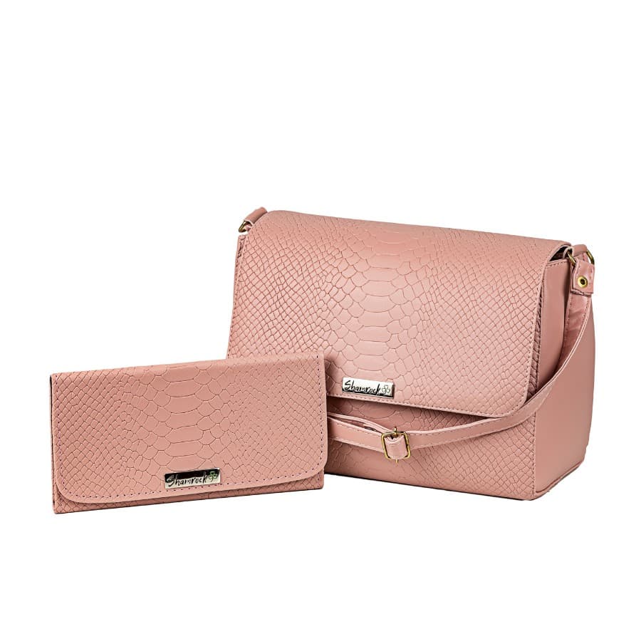 PROMOÇÃO Kit Bolsa Feminina De Ombro Alça + Carteira Rosa