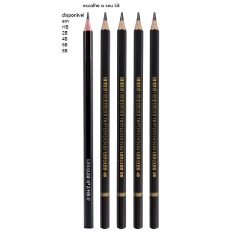 KIT 12 Lapis  HB, 2B, 4B, 6B e 8B de Madeira Sextavado Lápis Técnico