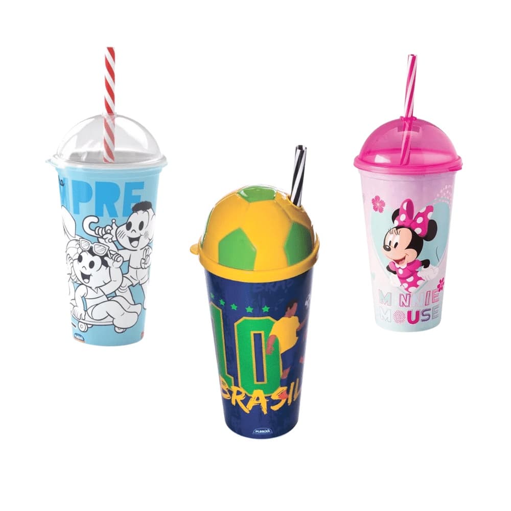 Copo com Canudo Shake 500ml Diversos Personagens Alta Qualidade