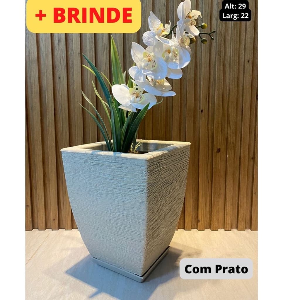Vaso Coluna Quadrada Bojo Com Prato Escovado Pp 29x22x22