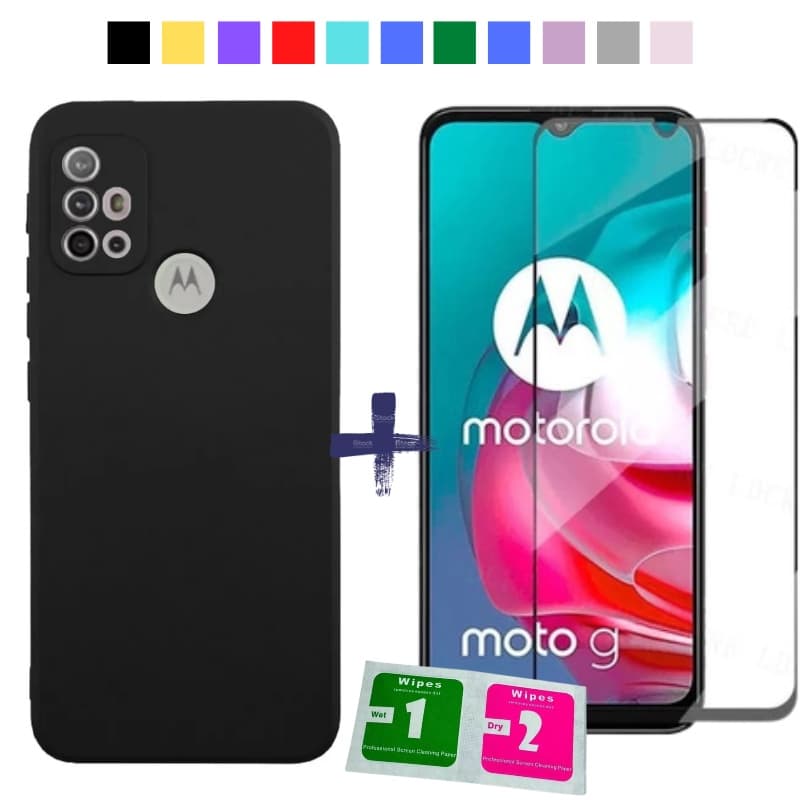 Kit Película Frontal + Capa Silicone Aveludada Para Motorola Moto G10 / G20 / G30