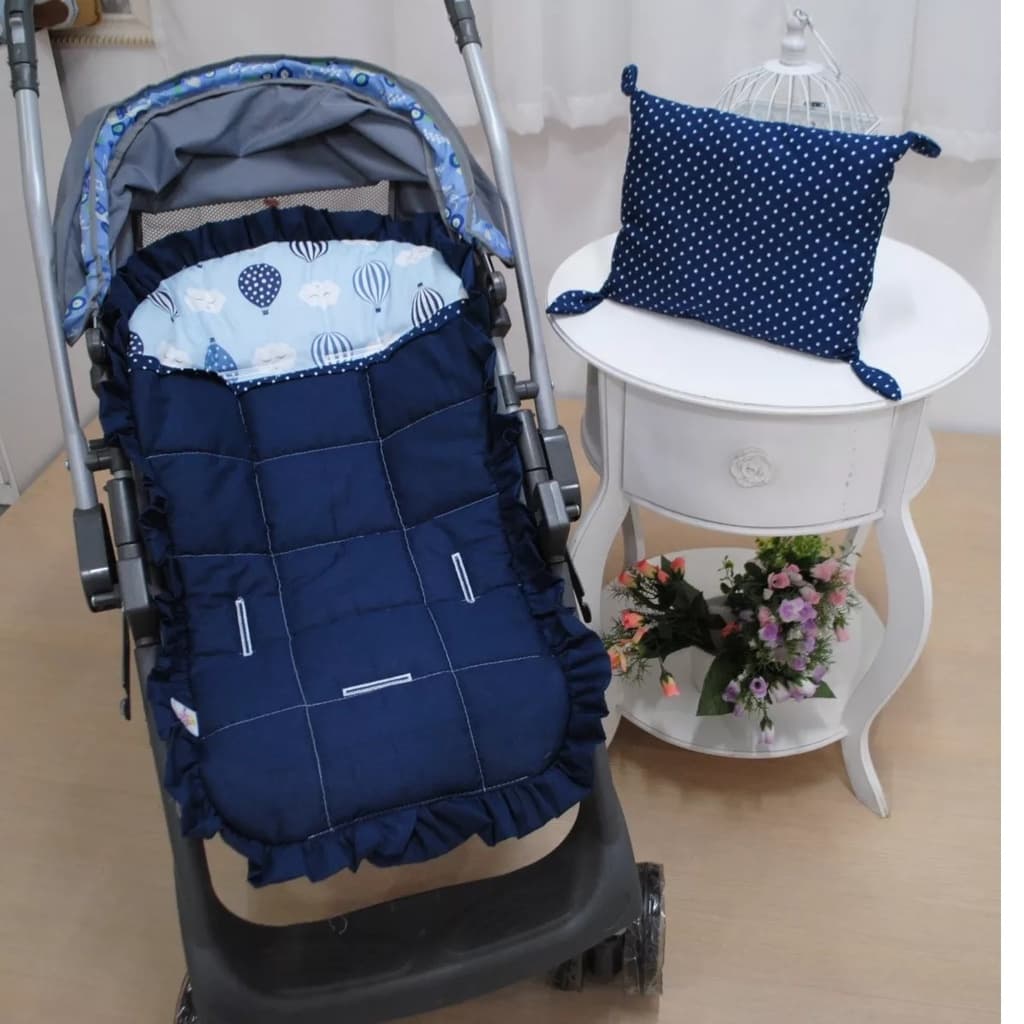 Capa para Carrinho de Bebê + Almofada Travesseiro Balões Marinho