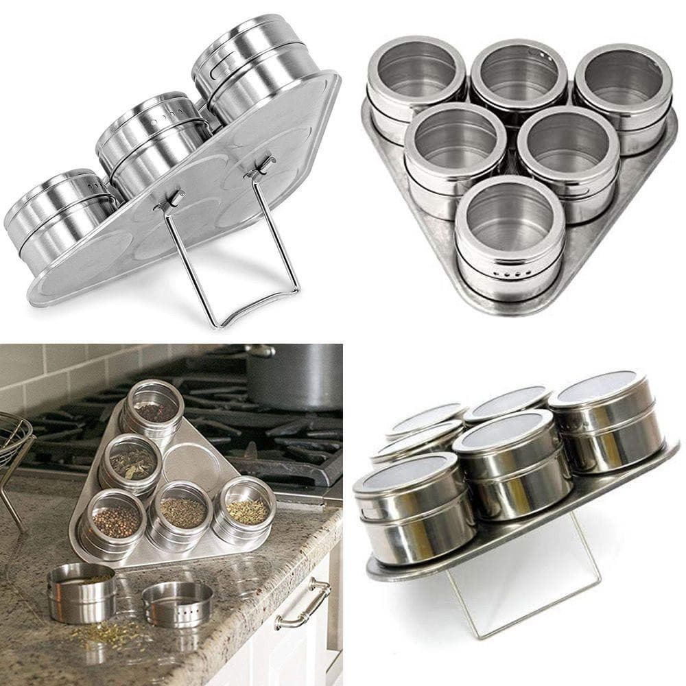 Porta Tempero em Inox com Ima com 6 Compartimentos Triangulo