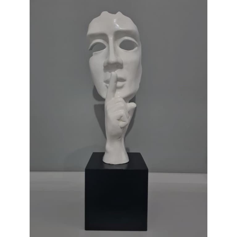 Estatua Escultura Mascara Silencio Feito A Mao Resina 52 Cm