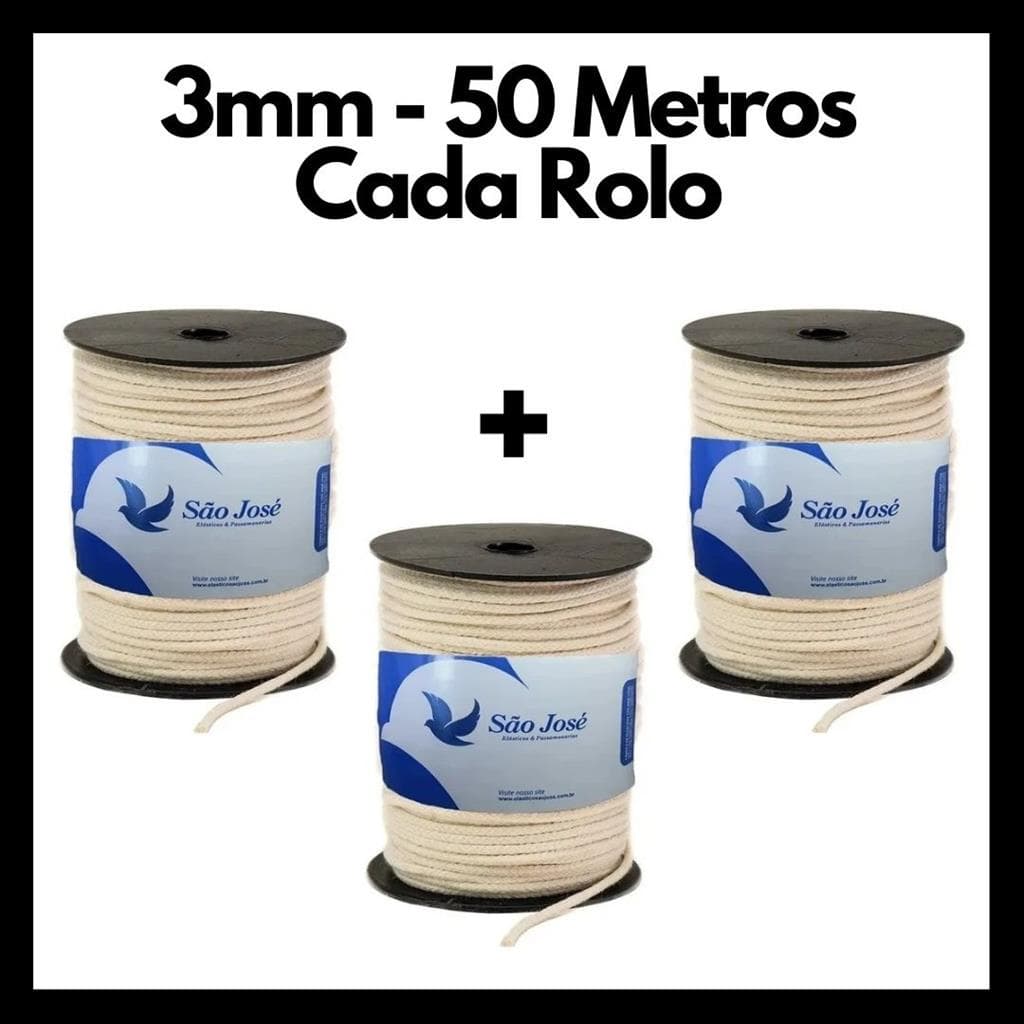 Cordao com alma sao jose Barbante Fio 3mm Cru Algodao 50m Artesanato 3un