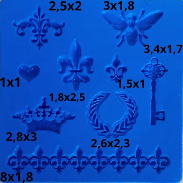 Molde de silicone 2771 biscuit e confeitaria (Brasão, chave, coroa, arabesco, coração...)