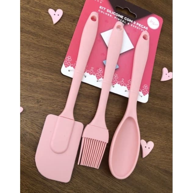 Kit Culinário Silicone Com 3 Peças Homeflex Cozinha. Espatula . Pincel . Colher