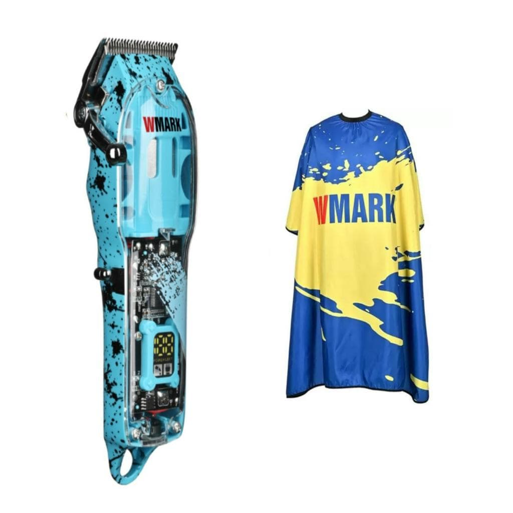Maquina de Cortar Cabelo Wmark Ng 308/408 Com Visor Azul + Capa Wmark Azul