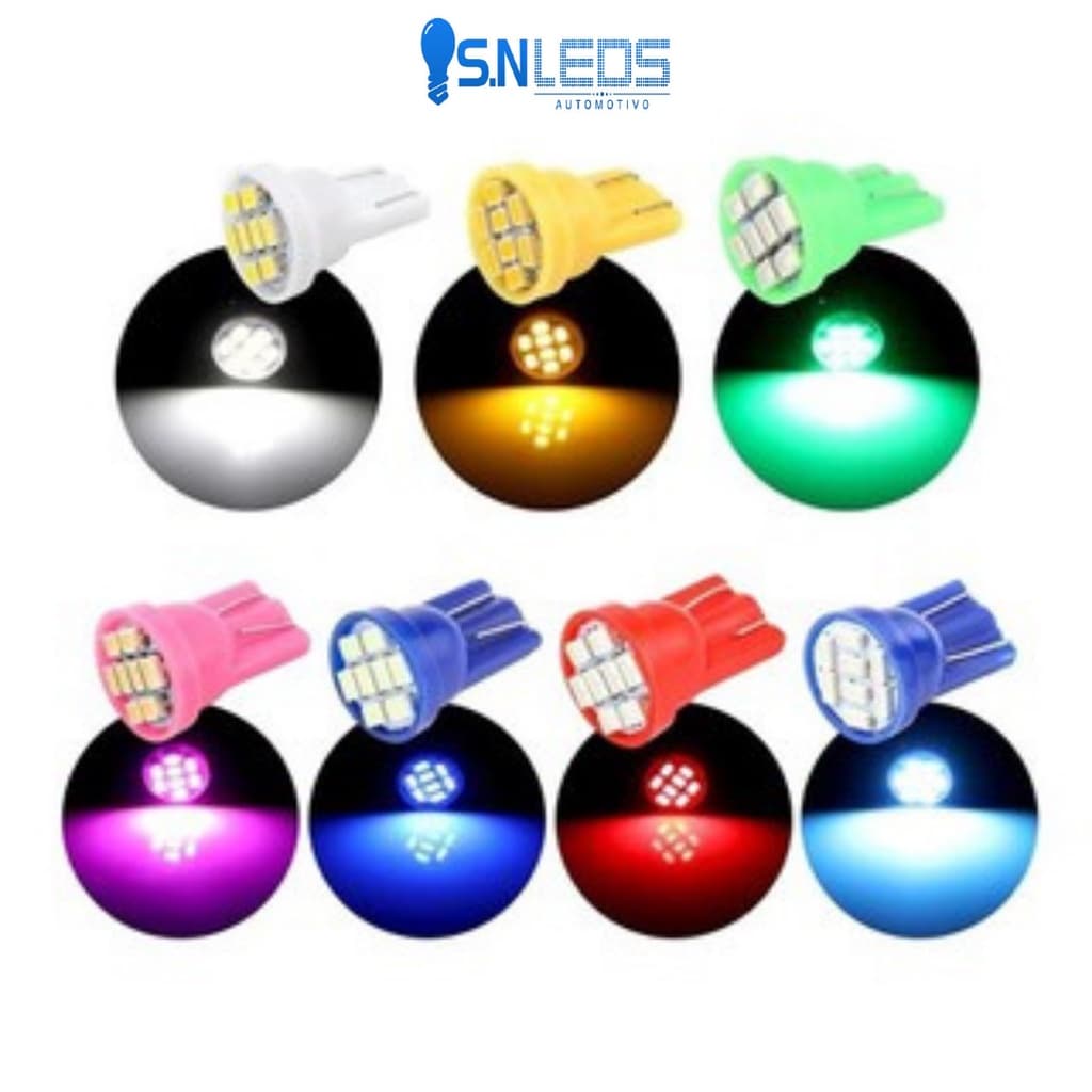 2 x Lâmpadas c/8 leds T10 8 leds automotiva de LED pingo T10 c/8 leds w5w super LED 12v -