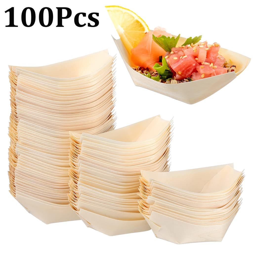 100 Pçs Descartáveis Sushi Madeira Barco Bandejas De Comida Pratos Mini De Servir Bambu Para Cachorro-Quente