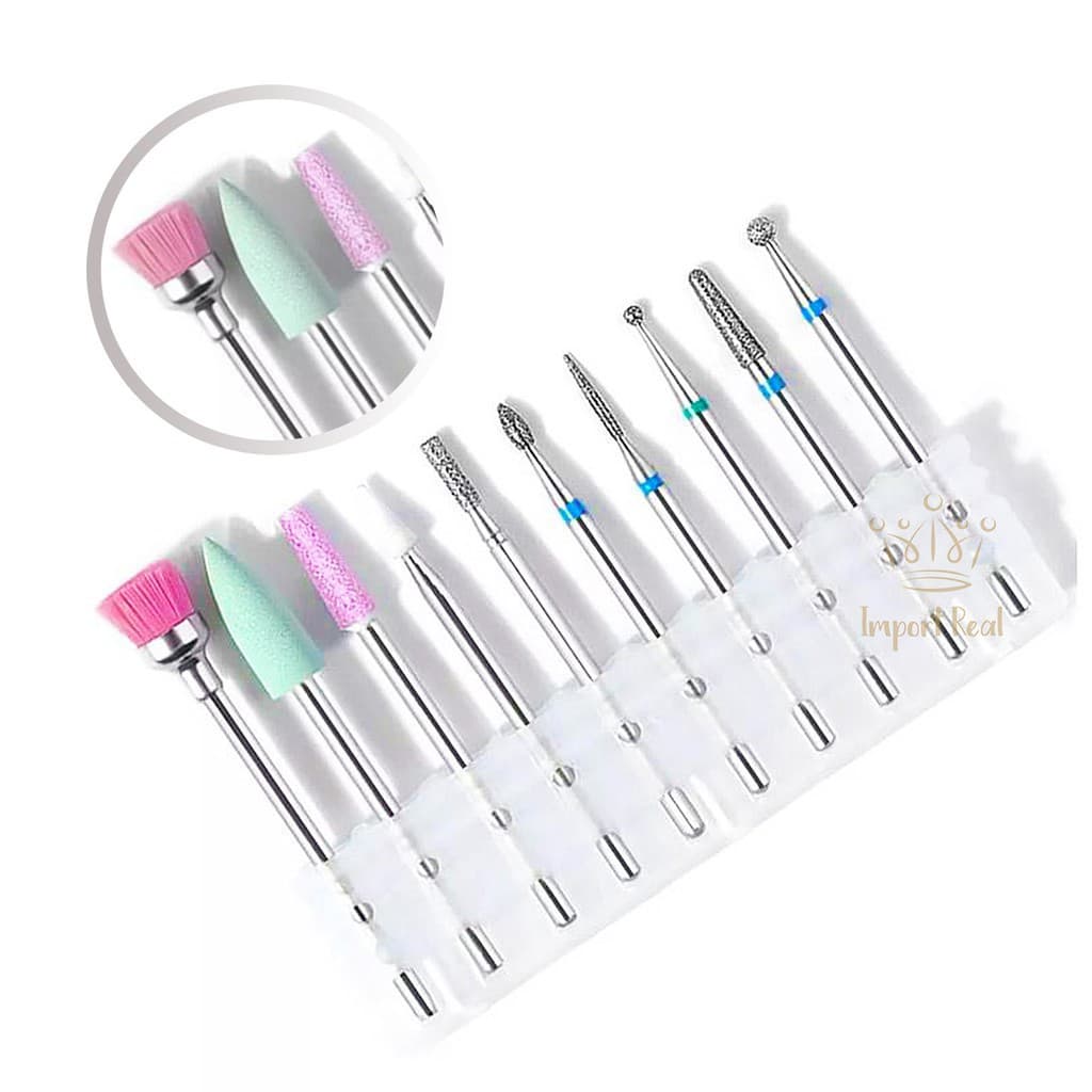 Kit 10 Brocas Diamantadas Prata Russa Completo