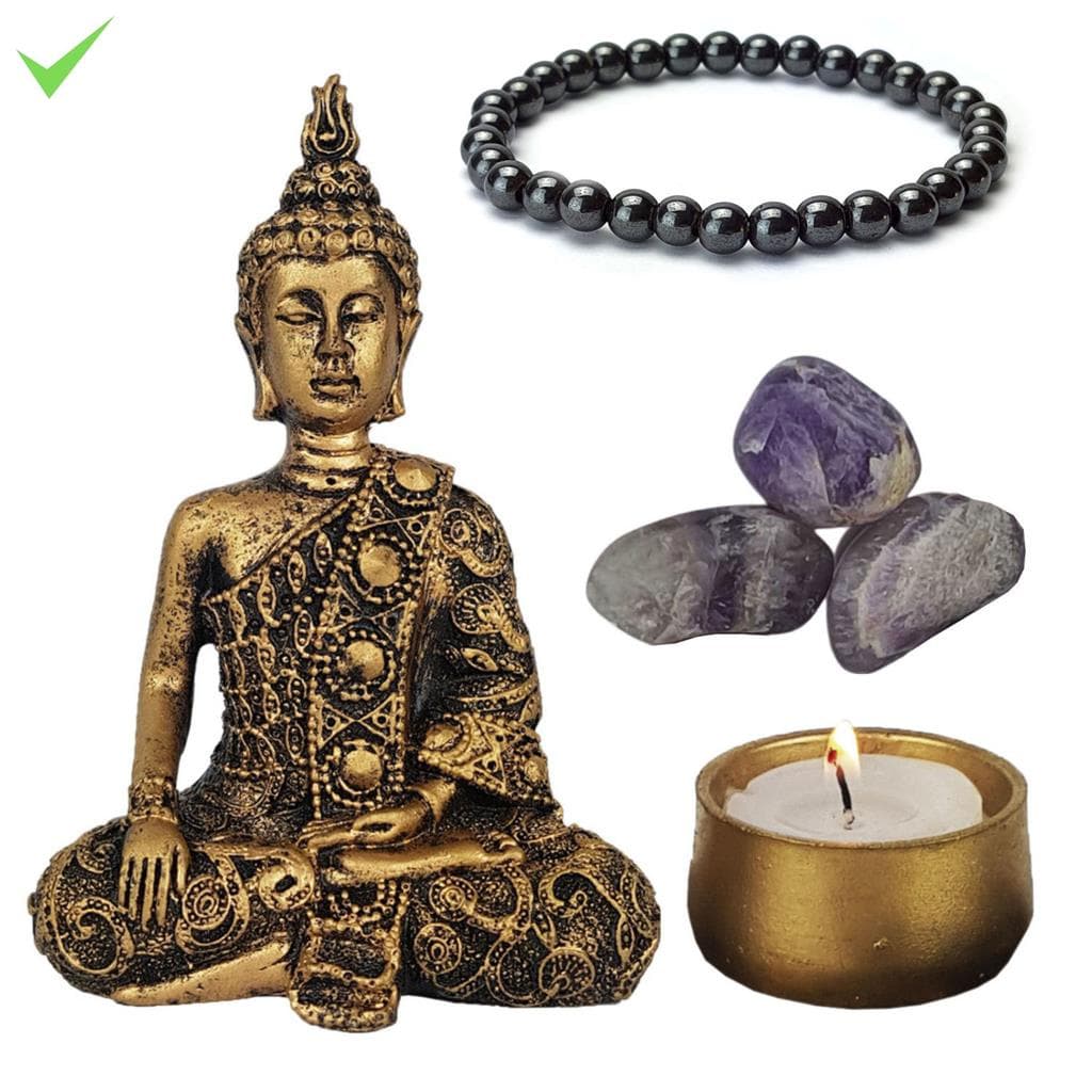 Buda Hindu Tibetano 11Cm Ametista Pulseira Hematita Castical