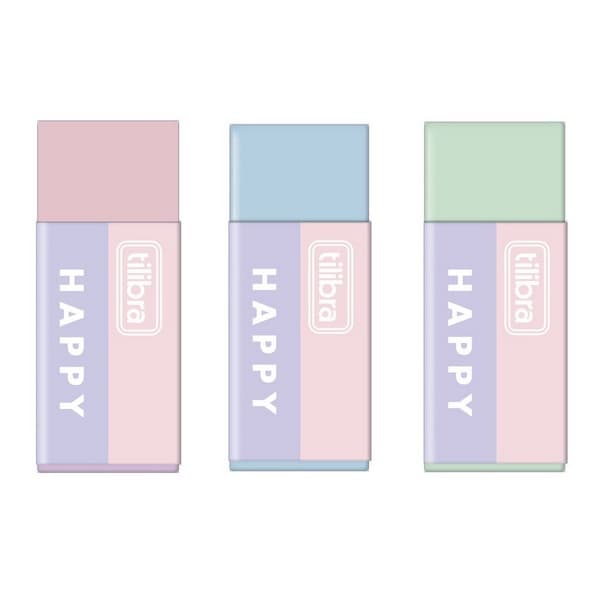 Borracha Happy da Tilibra, tons Pastéis, Verde, Azul e Rosa, Un