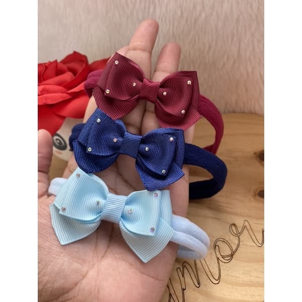kit com 3 laços na faixinha de bebê,meus primeiros lacinhos