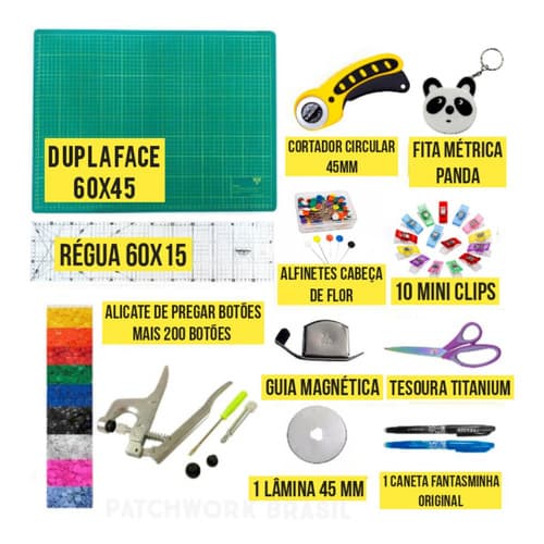 Kit Base De Corte 60x45 Verde Cortador Regua Tesoura Trena Dona Shô