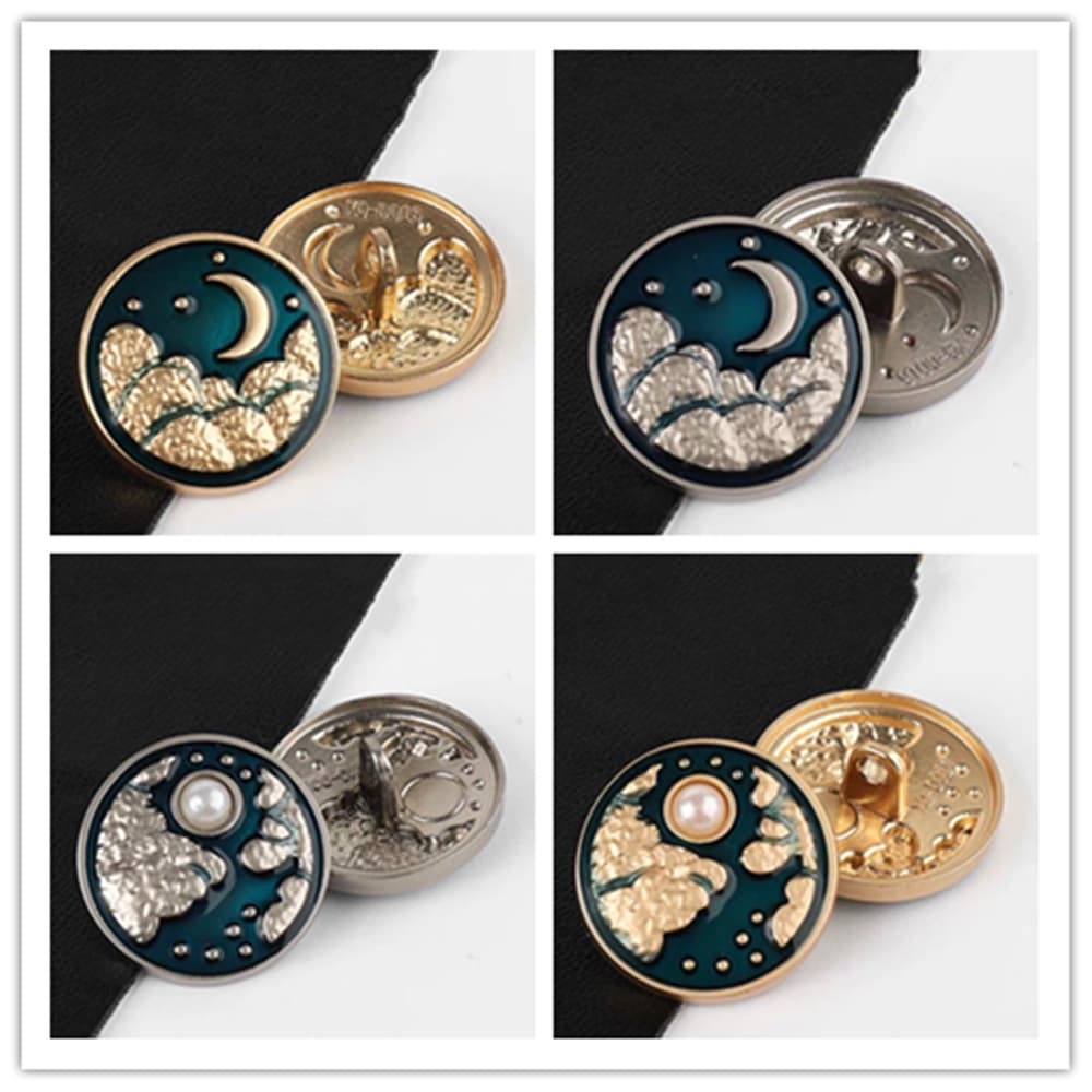 10 peças/lote 20mm botões decorativos para roupas lua sol motivos botões de metal redondos suprimentos e acessórios de costura botões para bordado