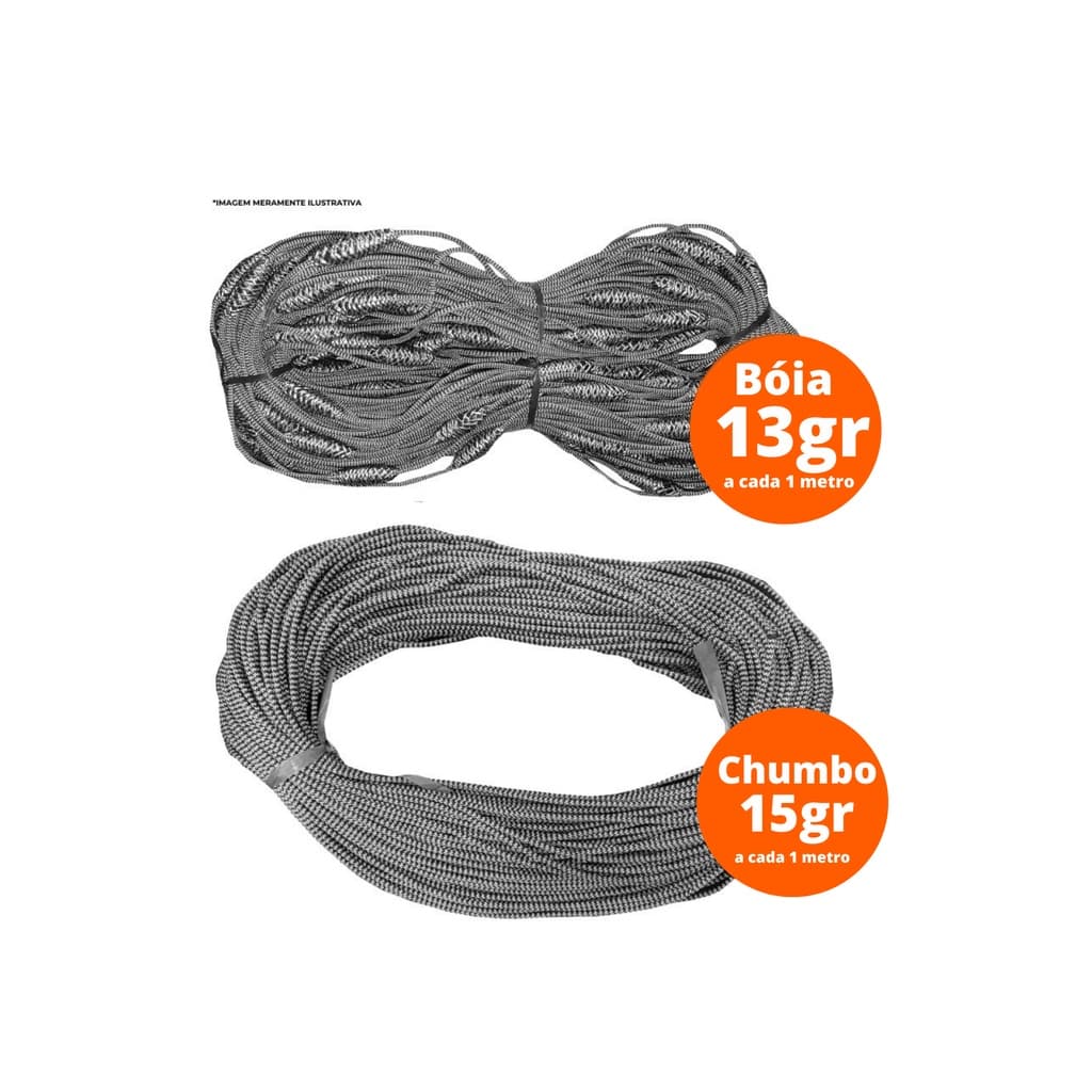 Kit 50m Tralha boia 13gr + Tralha Chumbo 15gr King Redinha