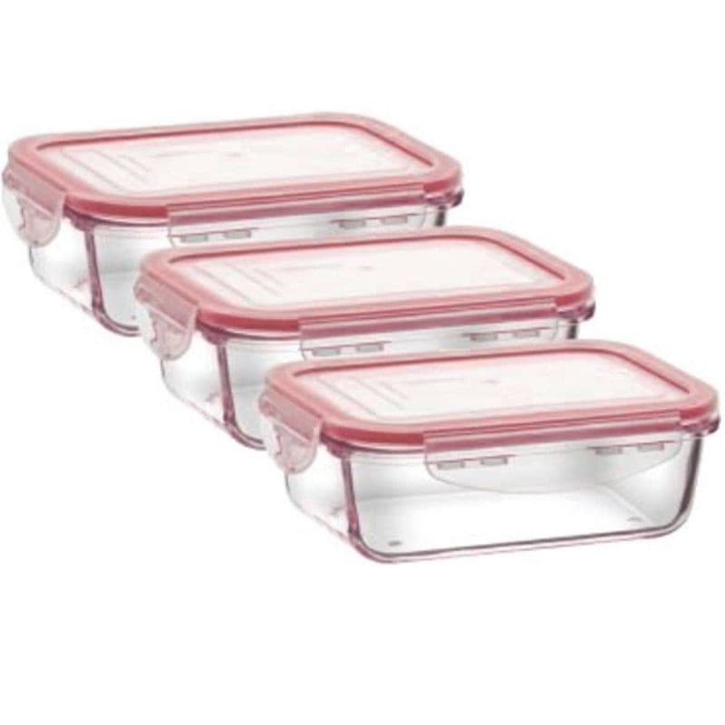 Conjunto de 3 Potes de Vidro Refratario Hermético Retangular BPA Free