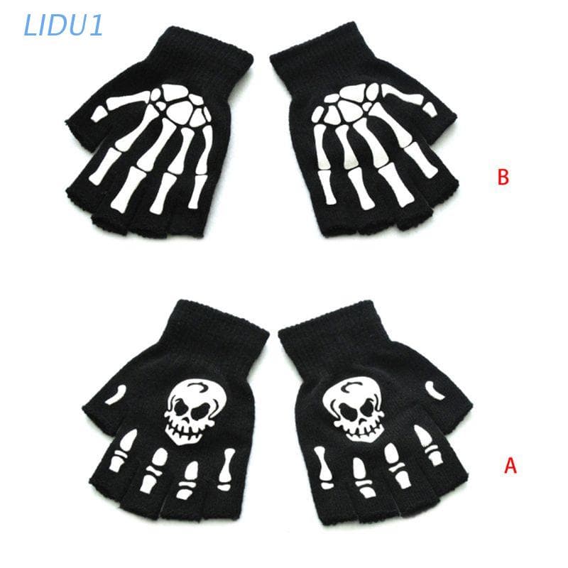 Lidu1 Criança Halloween Cosplay Esqueleto Crânio Metade Do Dedo Dedos Brilho Escuro Inverno