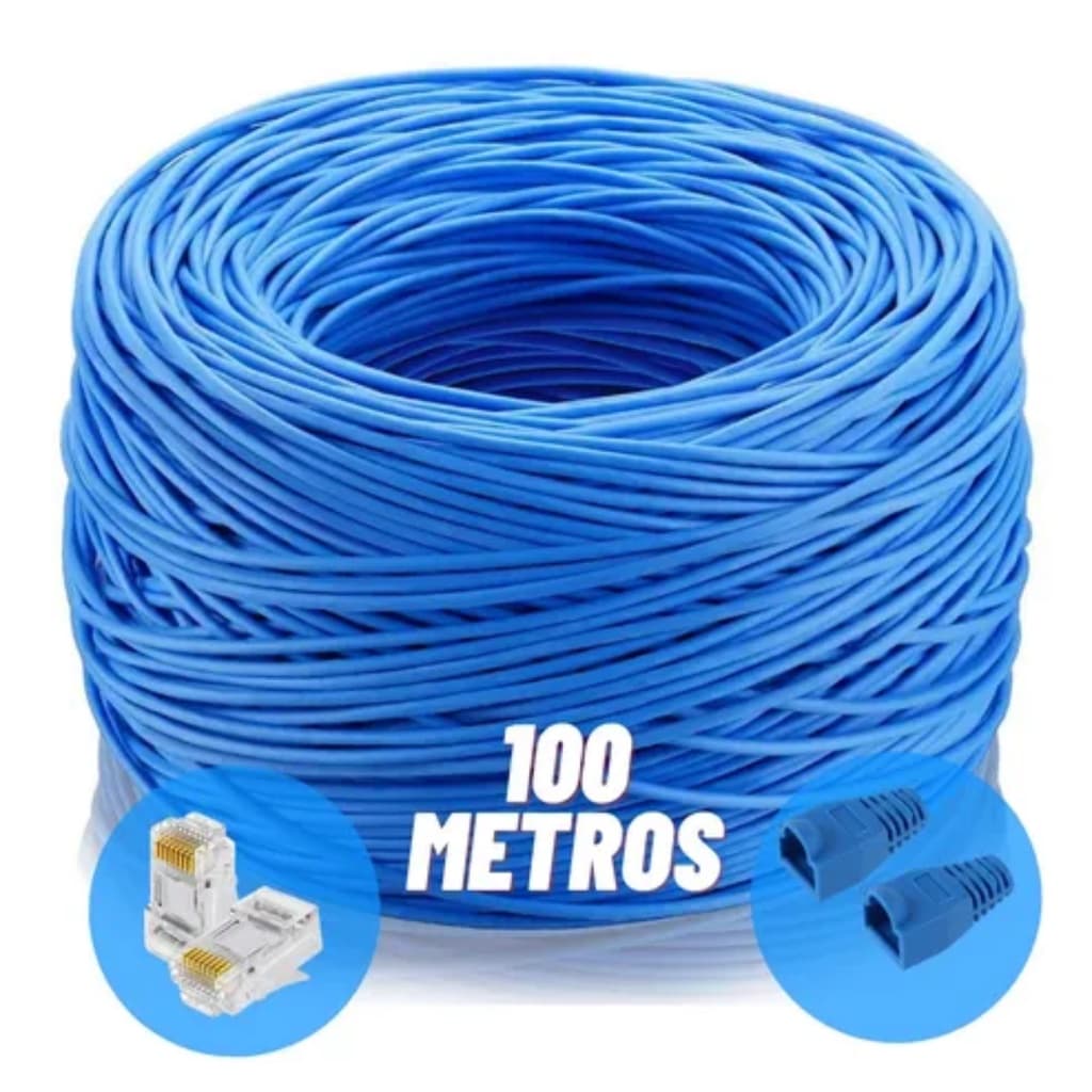 Cabo de Rede De Cftv 100 Metros Multicameras 4 Pares Alarme Com Conectores e capinhas
