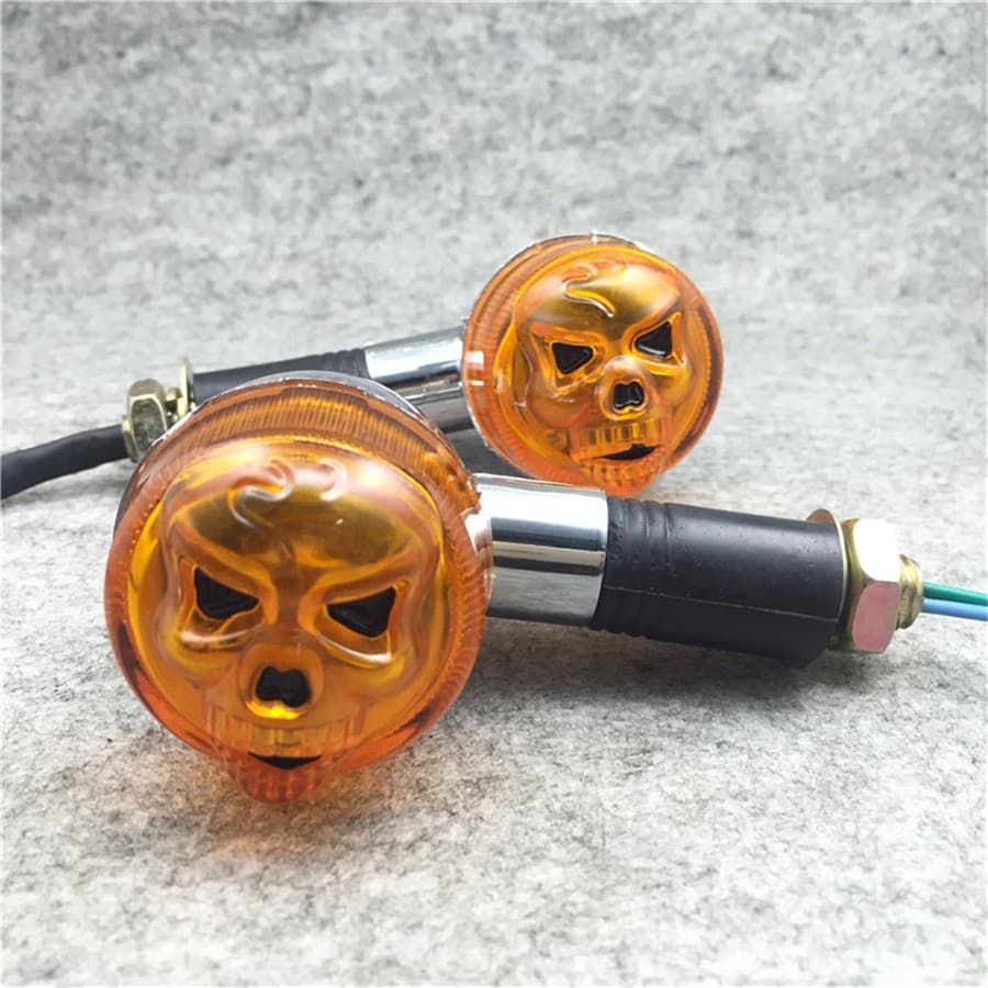 2 Pçs Amarelo Crânio Lente Chrome Motocicleta Turn Signal Light M10 Moto Frente Indicador Traseiro ABS Scooter Piscas