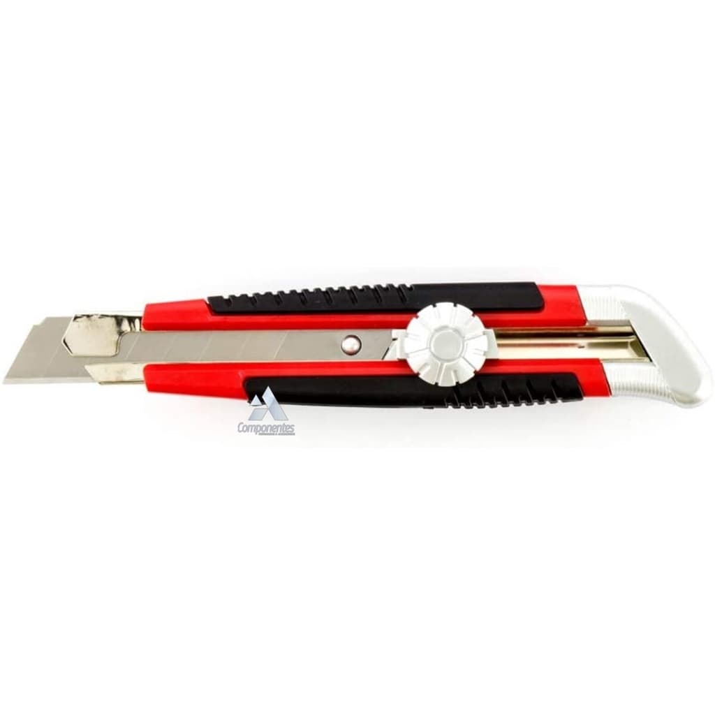 Estilete Reforçado Retrátil Emborrachado Profissional 18mm Ponta e Lâmina Metal Papelaria Com Trava