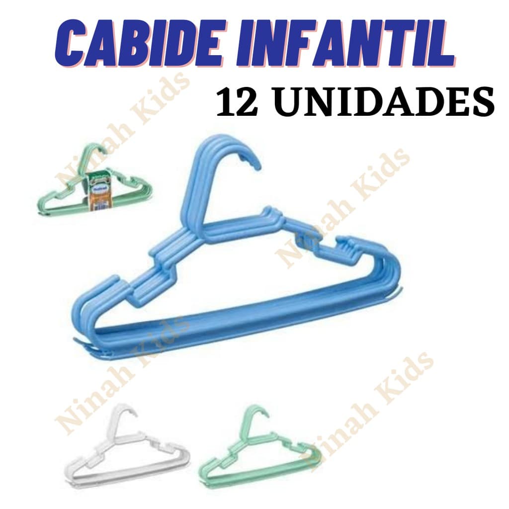 Kit com 12 Cabide Infantil Bebe Colorido Organizador de Roupas Cabides